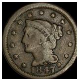 1847 Braided Hair Large Cent NICELY CIRCULATED