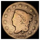 1824 Coronet Head Large Cent LIGHTLY  CIRCULATED