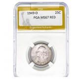 1949-D Washington Silver Quarter PGA MS67 RED