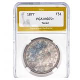 1877 Silver Trade Dollar PGA MS65+ Toned