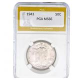 1943 Walking Liberty Half Dollar PGA MS66
