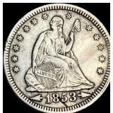 1853 Arrows Seated Liberty Quarter CLOSELY UNCIRCU