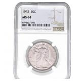 1943 Walking Liberty Half Dollar NGC MS64