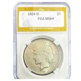 1934-D Silver Peace Dollar PGA MS64