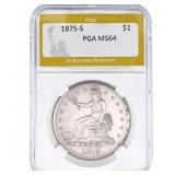 1875-S Silver Trade Dollar PGA MS64