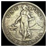 1908-S Silver One Peso Philippines NEARLY UNCIRCUL