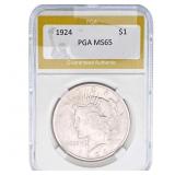 1924 Silver Peace Dollar PGA MS65