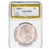 1890-S Morgan Silver Dollar PGA MS65