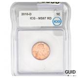 2010-D Lincoln Shield Cent ICG MS67 RD