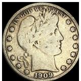 1909-S Silver Barber Half Dollar NICELY CIRCULATED