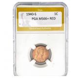 1940-S Wheat Cent PGA MS66+ RED