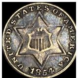1854 Silver Three-Cent Piece ABOUT UNCIRCULATED