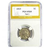 1913 Buffalo Nickel PGA MS64 Type 1