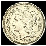 1865 Nickel Three-Cent Piece NEARLY UNCIRCULATED