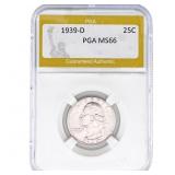 1939-D Washington Silver Quarter PGA MS66