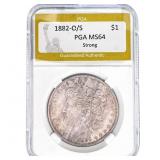 1882-O/S Morgan Silver Dollar PGA MS64 Strong