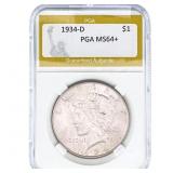 1934-D Silver Peace Dollar PGA MS64+