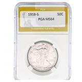 1918-S Walking Liberty Half Dollar PGA MS64