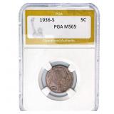 1936-S Buffalo Nickel PGA MS65
