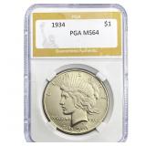 1934 Silver Peace Dollar PGA MS64