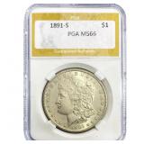 1891-S Morgan Silver Dollar PGA MS66