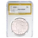 1934 Silver Peace Dollar PGA MS64