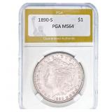 1890-S Morgan Silver Dollar PGA MS64