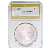 1924 Silver Peace Dollar PGA MS66