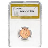 1940-S Wheat Cent PGA MS67 RED