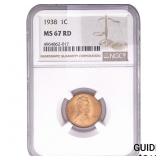 1938 Wheat Cent NGC MS67 RD