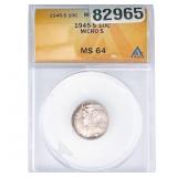 1945-S Mercury Silver Dime ANACS MS64 Micro S
