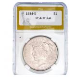 1934-S Silver Peace Dollar PGA MS64