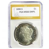1890-S Morgan Silver Dollar PGA MS66 DMPL