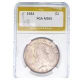 1934 Silver Peace Dollar PGA MS65