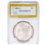 1881-S Morgan Silver Dollar PGA MS65 PL