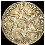 1858 Silver Three-Cent Piece NEARLY UNCIRCULATED