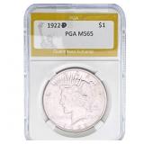 1922-D Silver Peace Dollar PGA MS65