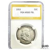 1953 Franklin Half Dollar PGA MS65 FBL