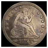 1853 Arrows/Rays Seated Liberty Quarter  LIGHTLY