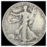 1938-D Silver Walking Liberty Half Dollar  LIGHTL