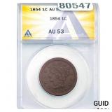 1854 Braided Hair Large Cent ANACS AU53