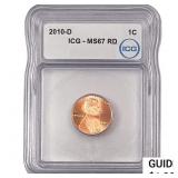 2010-D Union Shield Lincoln Cent ICG MS67 RD