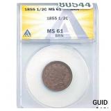 1855 Braided Hair Half Dollar ANACS MS61 BRN