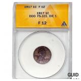 1917 Wheat Cent ANACS F12 DDO