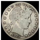 1913-S Silver Barber Half Dollar NICELY CIRCULATE