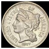1867 Nickel Three-Cent Piece CLOSELY  UNCIRCULATE
