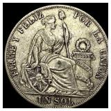 1891 Peru Silver 1 Sol CLOSELY UNCIRCULATED