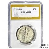 1938-D Walking Liberty Half Dollar PGA MS64