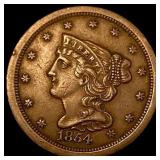 1854 Braided Hair Half Cent CLOSELY  UNCIRCULATED