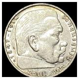 1938-G Germany Silver 2 Reichsmark Karlsruhe Mint